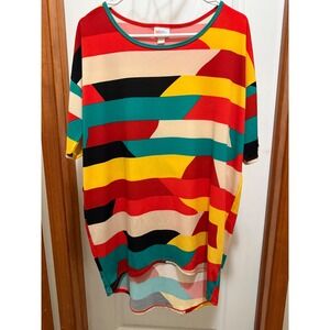 LuLaRoe Irma Tunic Top XXS Multi-Color‎ Geometric Abstract High Low Short Sleeve